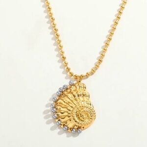 18K Gold Plated Nautilus Shell Necklace with Pearl Accents